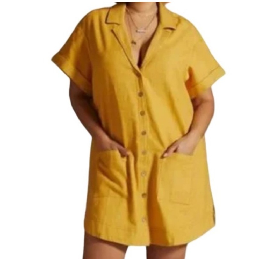 Anthropologie linen dress mustard